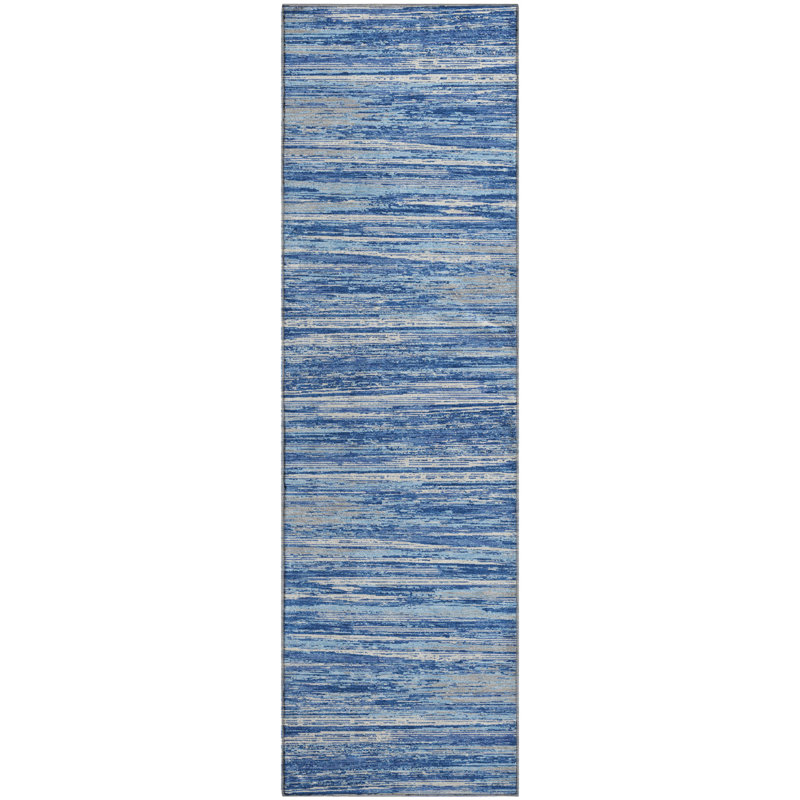 Premium Machine Washable Prisco Blue Rug, Runner 2'3" x 7'6"