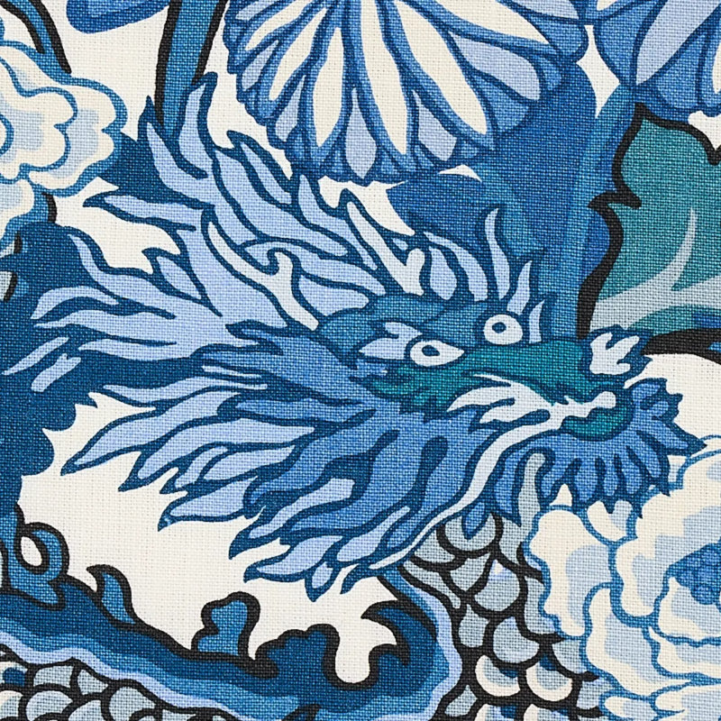 Chiang Mai Dragon Fabric, China Blue