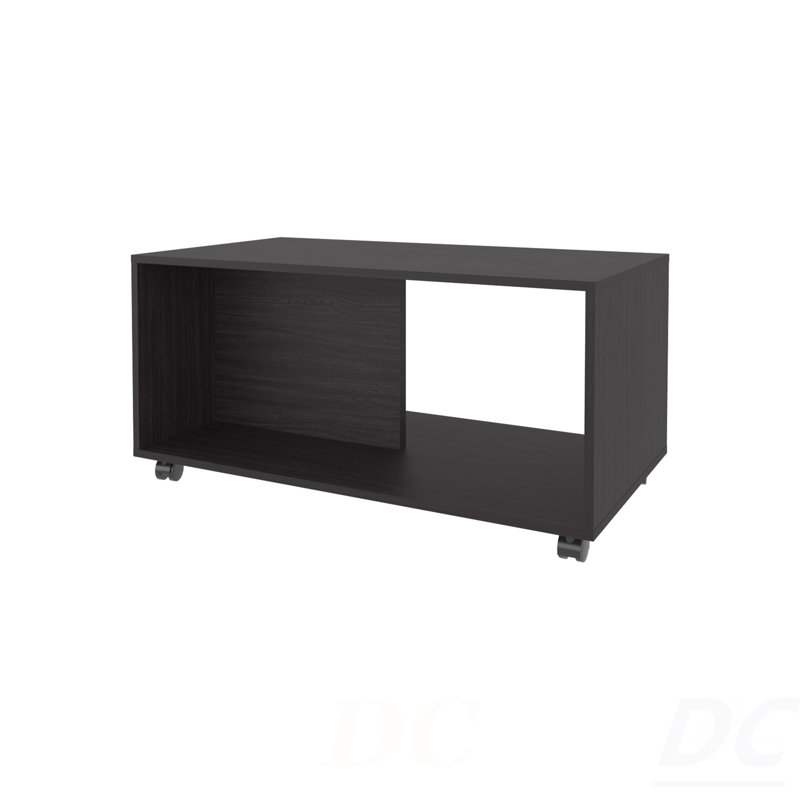 Table basse Gu Oidak avec rangement ouvert et roulettes, wengé, table