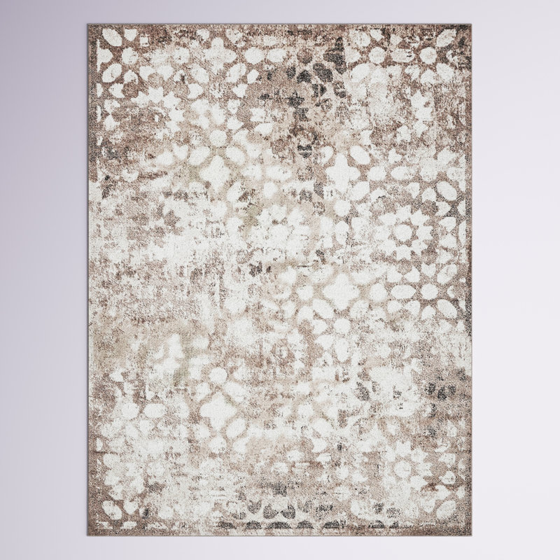 Tapis floral Brandt, Rectangle 5 pi 1 po x 8 pi, Brun/crème