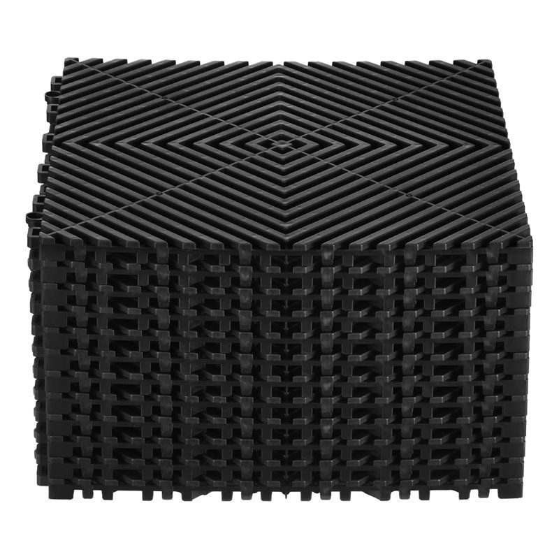 Interlocking Drainage Mat, 12” x 12” Modular Interlocking Cushion Durable PP, Black