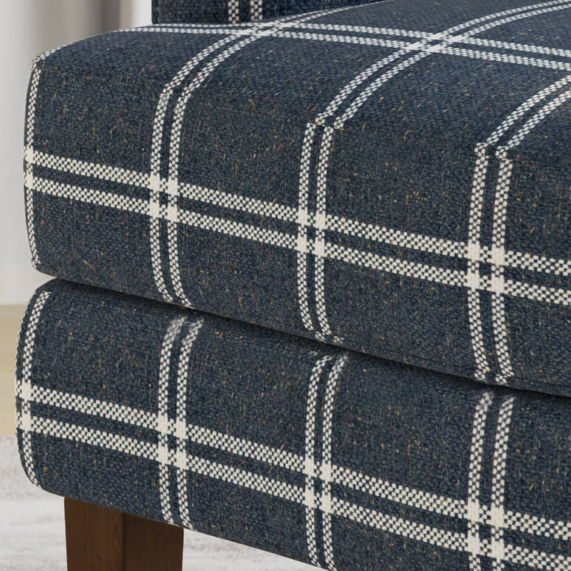Alexys Upholstered Wingback Chair, Navy Plaid