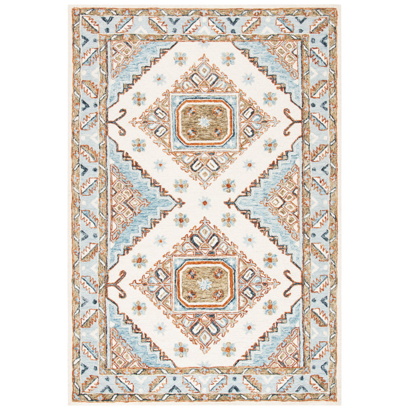 Tapis ivoire / rouille en laine touffeté à la main Donney Southwestern, Rectangle 6 pi x 9 pi