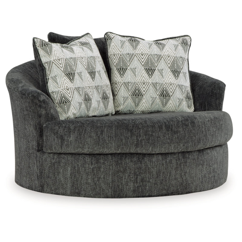 Black Leather Swivel Accent Chair with Metal Base