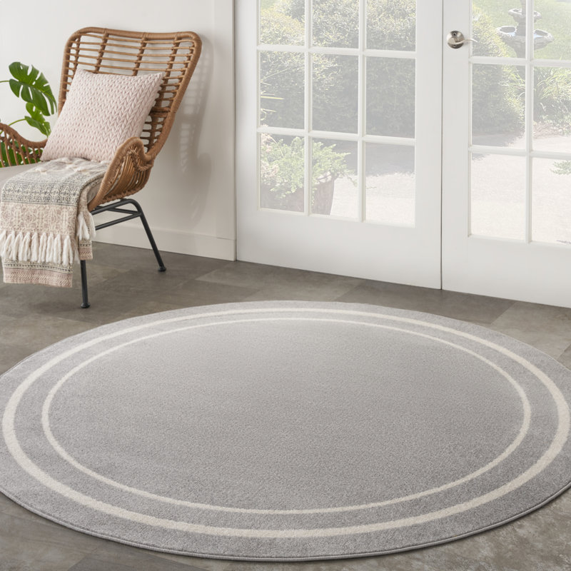 Aseneth Abstract Machine Woven Chenille Indoor/Outdoor Area Rug in Gray, Round 6'