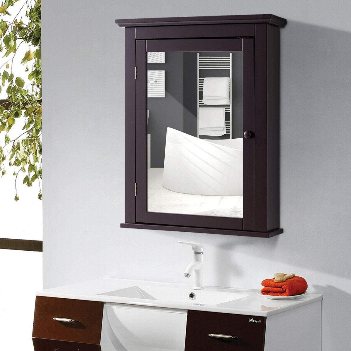 Gymax Bathroom Wall Cabinet Medicine Storage Cabinet w/ Open Shelf & Towel  Bar White