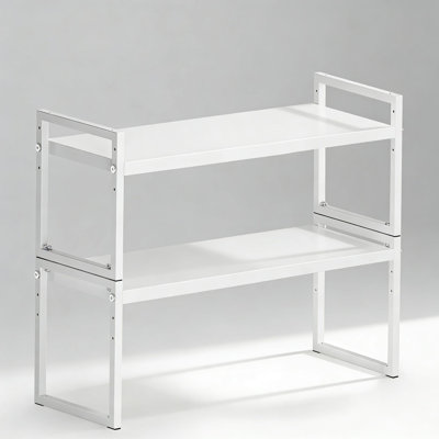 Expandable And Stackable Cabinet Shelf Organizer, Adjustable Kitchen Countertop And Pantry Storage Rack, Space Saving Multi-Tier Shelf For Bathroom And Office Organization