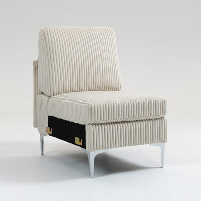 Modular Sectional Sofa Armless Seat Module, Corduroy Sectional Couch, Single Couch Modular Armless Accent Chair with Back Cushion,  Beige