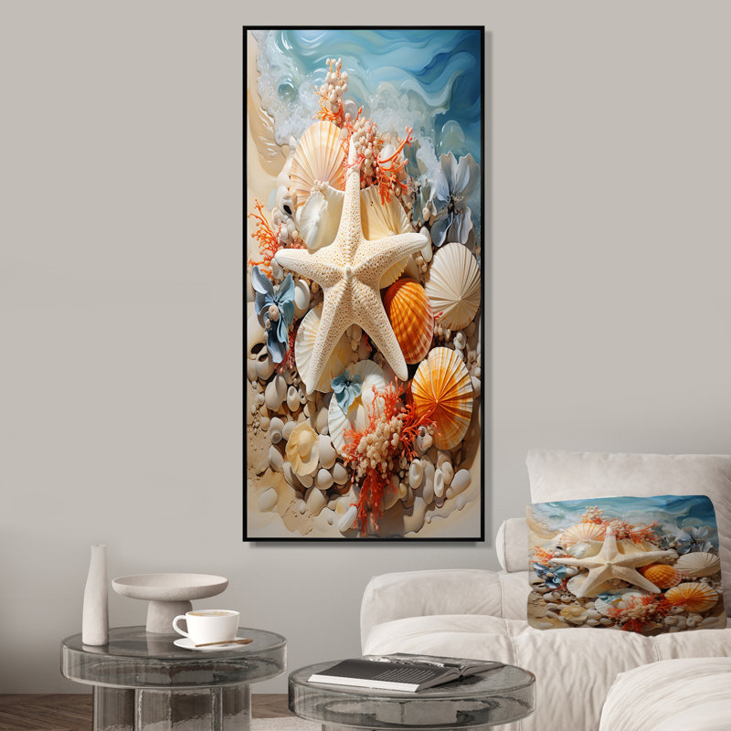 Étoile de mer sur la plage II - art mural bord de mer tropical, Black Picture Framed, 20" H x 12" W