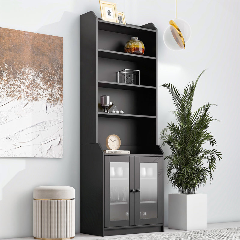 Armoire haute polyvalente avec courbes gracieuses et tablettes réglables pour le rangement, Noir, noir, noir, noir