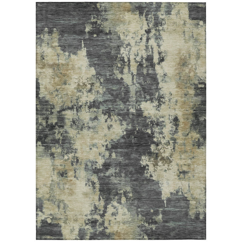 Tapis extérieur lavable abstrait gris et beige 3 pi x 5 pi