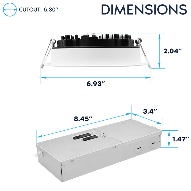 Luminaire à DEL encastré 6 pouces Luxrite, mini panneau lumineux régressé, 5CCT, 19W-32W, jusqu'à 3000LM, à intensité variable, 120-277V, faisceau 100 °, homologué pour l'humidité, paquet de 6 ETL