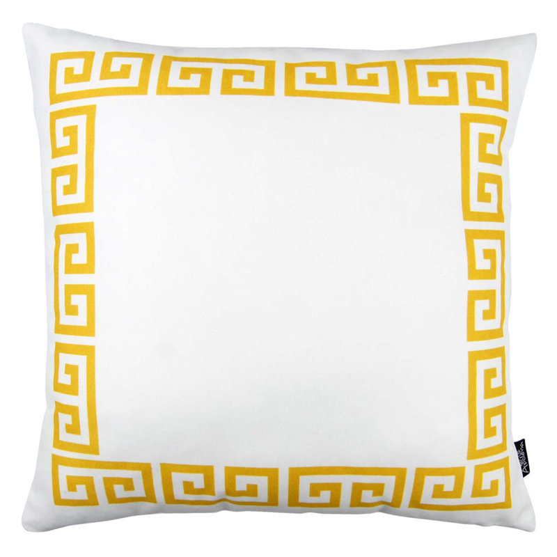 Yellow and White Greek Key Pattern Throw Pillow Cover 18" x 18"