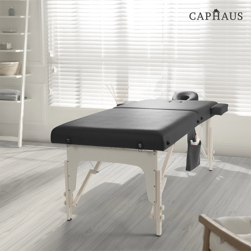 CAPHAUS 84" Foldable Memory Foam Massage Table with adjustable legs, 28”/32” Wide, Black/Purple, Black/White
