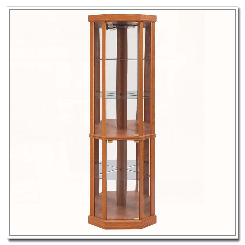Armoire d'angle en verre avec tablettes réglables, Chêne foncé