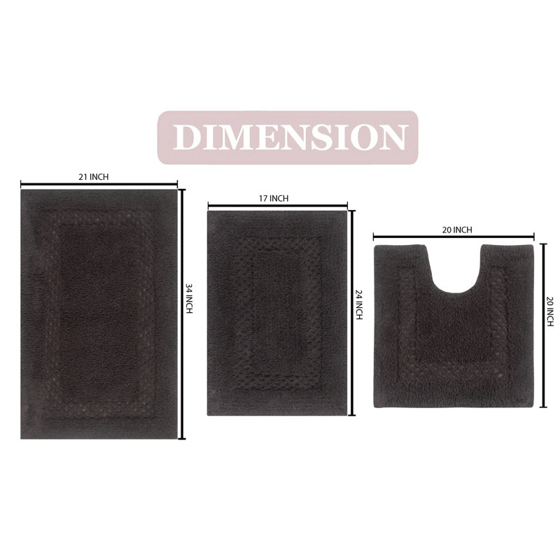 Tapis de bain 100% coton Classy Bathmat Collection (ensemble de 3), gris