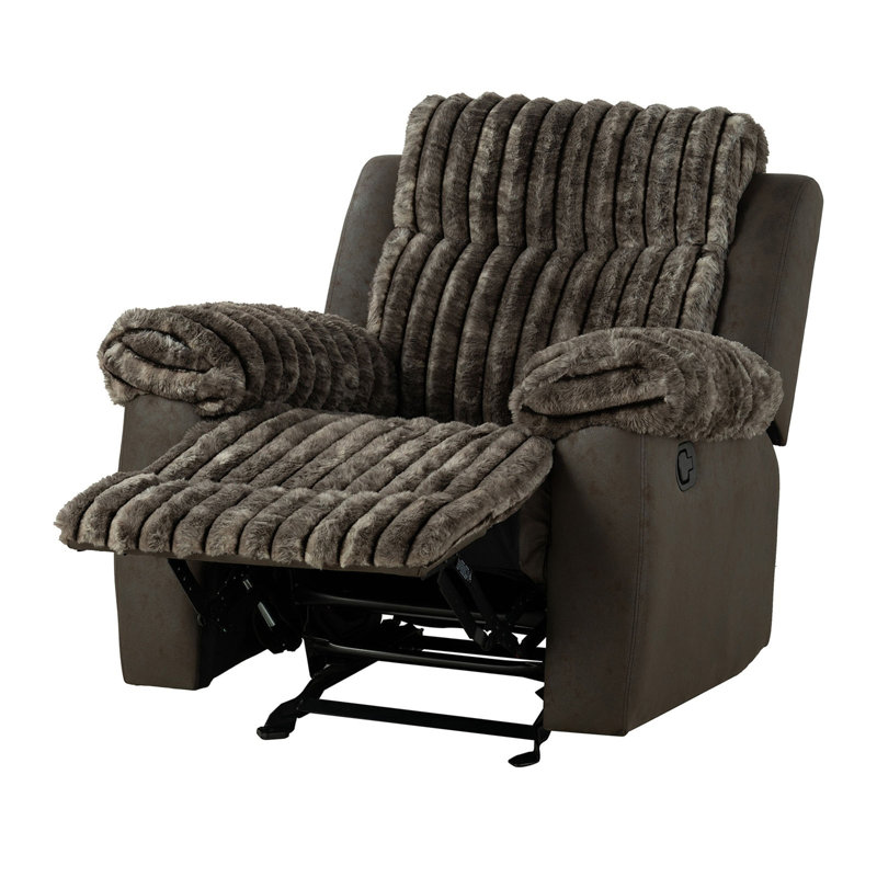 Transitional Style Manual Glider Recliner Two Tone Design Brown Finish Primary Living Room, Brown