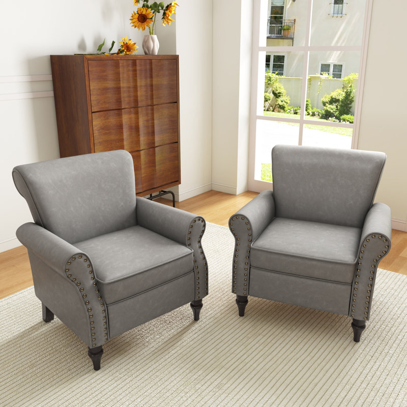 Faux Leather Armchair, Grey Faux Leather