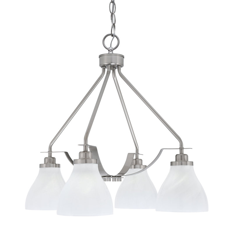 Lustre 4 lumières Odyssey Downlight illustré avec verre de 6,25 po, Marbre blanc, Nickel brossé