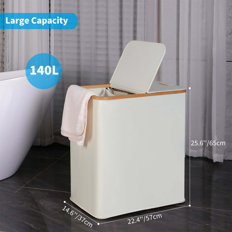 Bhargava Laundry Hamper with Handles, Beige, Fabric/Bamboo, 65 x 57 x 37