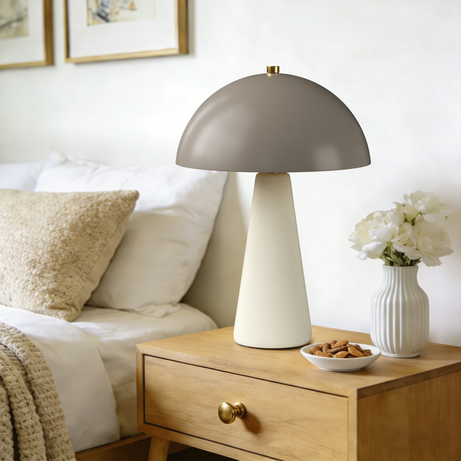 Fistes Ceramic Bedside Lamp, Off-White/Brown