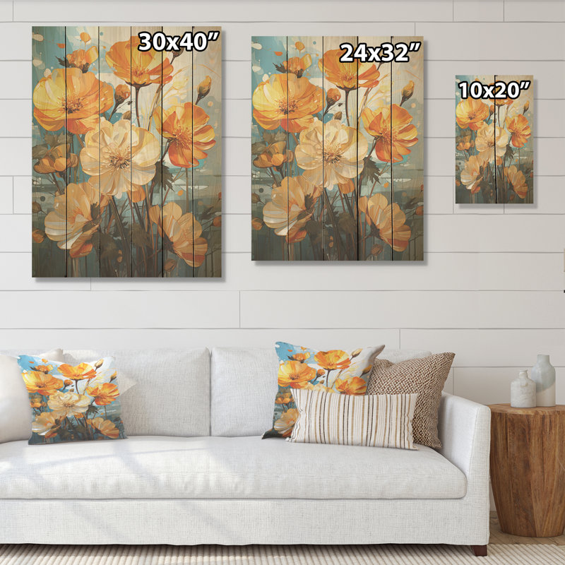 Buttercups are Fragmented In Angular Shapes - Art mural en bois Buttercups sur bois de pin naturel, H 32 po x l 24 po