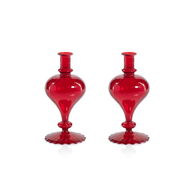Vellum 2-Piece Set Spiral Glass Vases, Turnip Shape