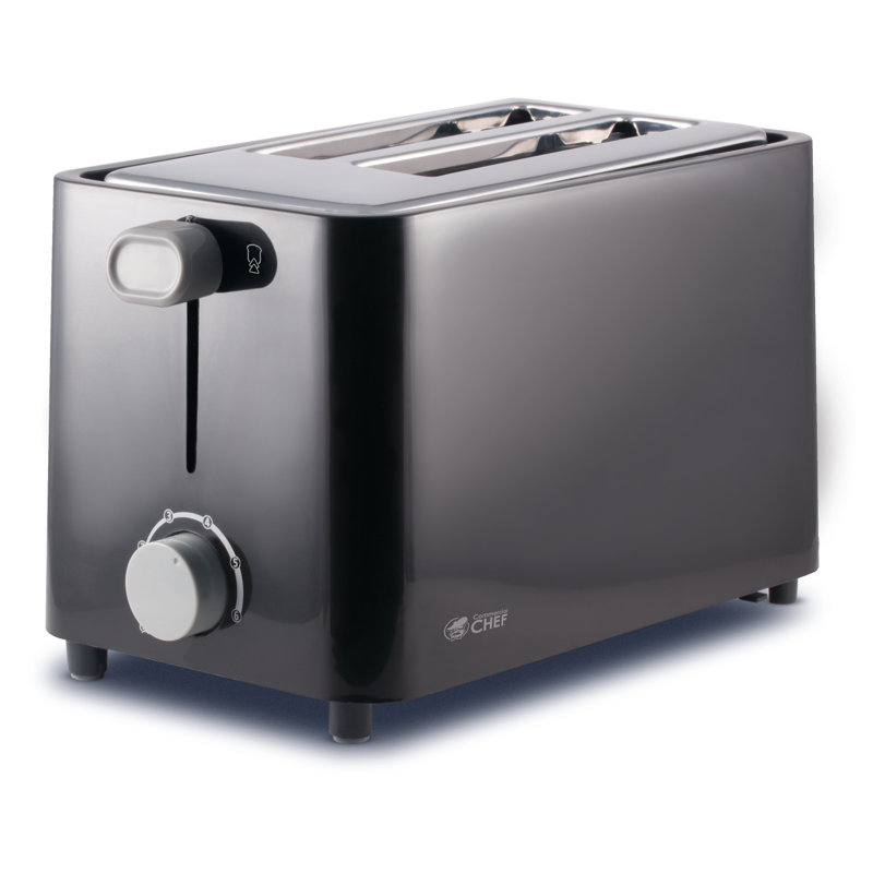 Compact Black Stainless Steel 2-Slice Toaster with Wide Slots