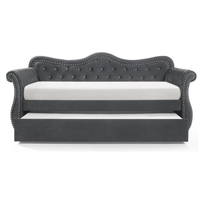 Upholstered Velvet Wood Daybed With Trundle