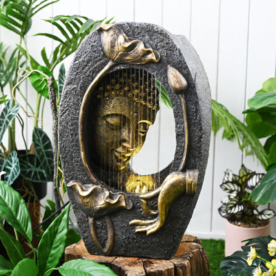 Statue de Bouddha de plancher en résine avec cascades avec lumière DEL et pompe automatique