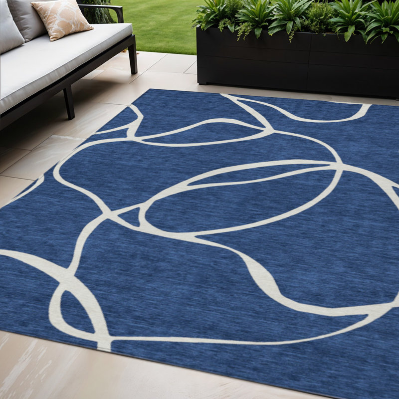 Tapis extérieur lavable abstrait bleu marine 5 pi x 8 pi