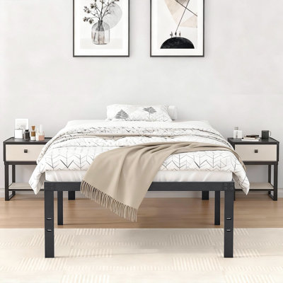  Turberville 16'' Black Metal Platform Bed Frame With Steel Slat Support, No Box Spring Needed, Twin Size
