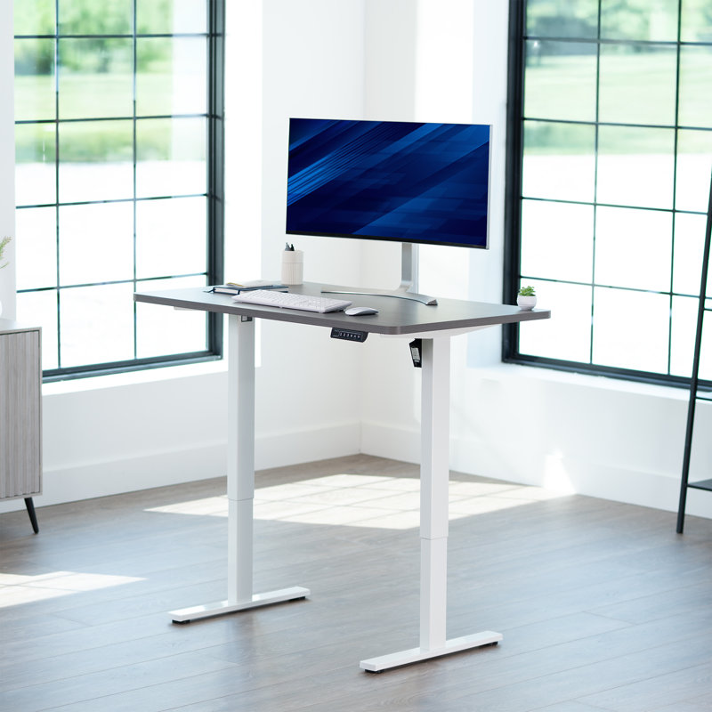 VIVO Electric 48" x 30" Stand Up Desk, Dark Gray Table Top, White Frame, White