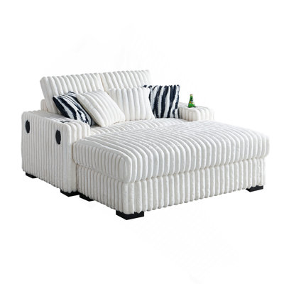 61.42Inch Square Arm Loveseat With Ottoman, 2PCS Back Cushions and 4PCS Toss Pillows, Cup Holder,Bluetooth Speaker,Wireless Charger,USB Ports for Living Room and Bedroom,Beige