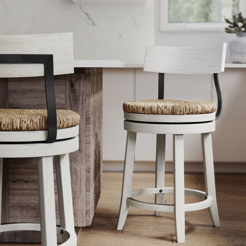 Tabouret de bar 26 po Farmhouse, Blanc, Tabouret de comptoir (siège d'une hauteur de 26 p