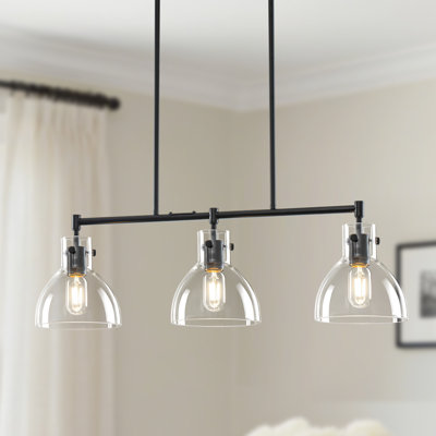 3-light Modern Farmhouse Kitchen Island Linear Pendant Light With Clear Glass Shades