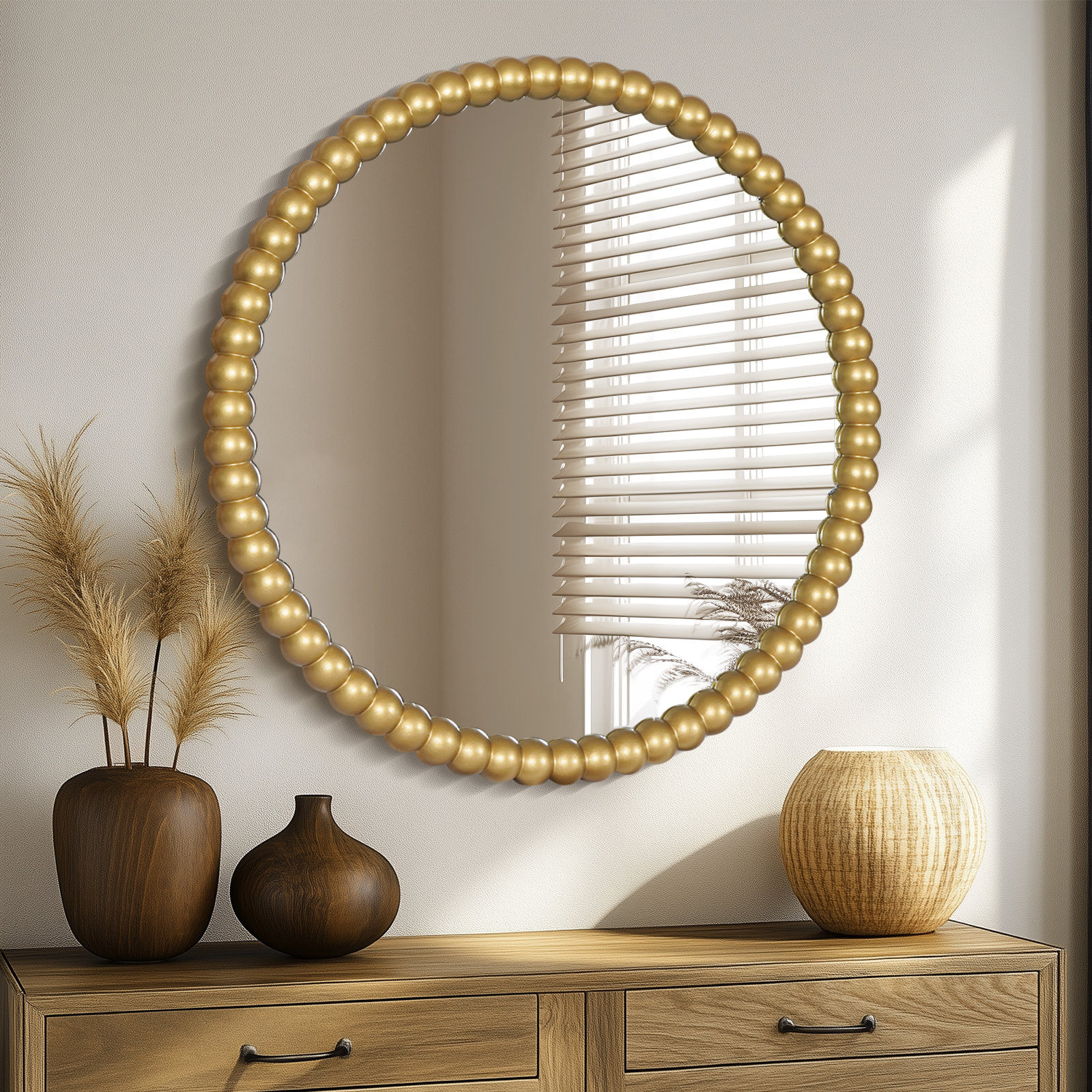 28" Pine Accent Mirror, Gold, 28" x 28"