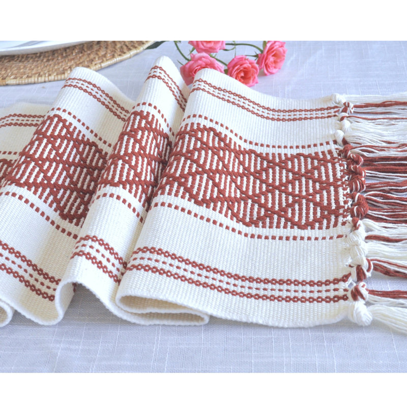 Chemin de table Boho, 48 po x 14 po, Brun rouille