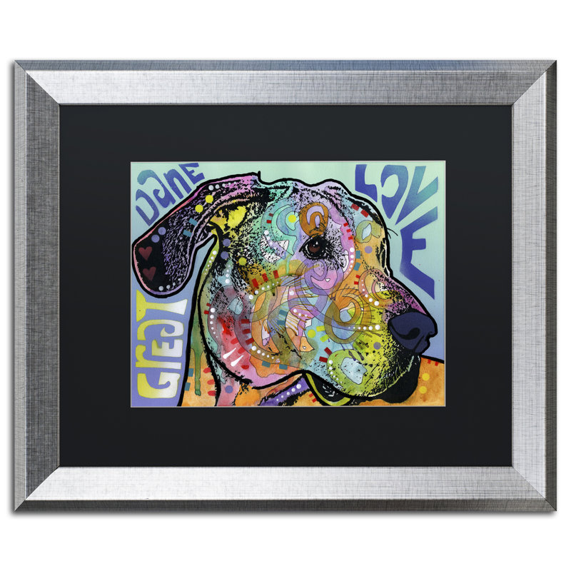 «Great Dane Luv» par Dean Russo, impression encadrée, H 16 po x l 20 po x P 0,5 po, Noir, Brown Framed
