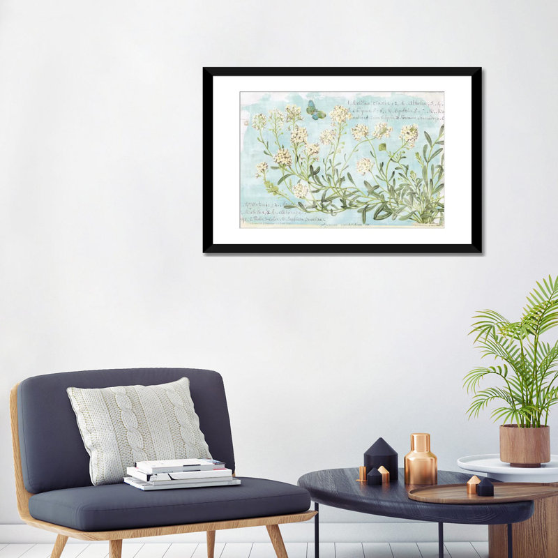 « botanique blue i », impression sur toile, Papier d'art encadré noir, Blanc, H 16 po x l 24 po x P 1 po