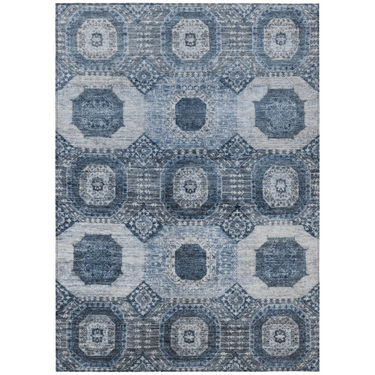 Machine Washable Indoor/Outdoor Xhevrie Blue Rug