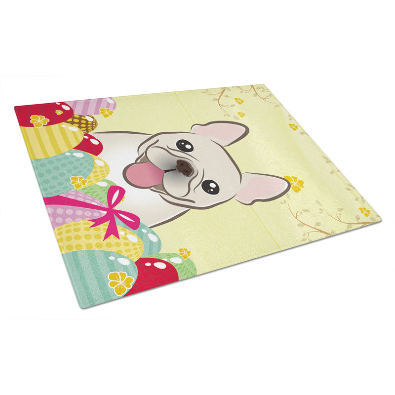 Planche à découper en verre trempé à caroline de pâques, Bouledogue français beige