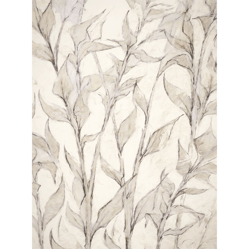 Feuilles grises - peinture sur toile tendue, H 36 po x l 24 po