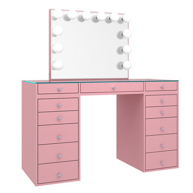 Table de maquillage Gaile Slaystation Plus 2.0 avec miroir de coiffeuse, ensemble de 5 tiroirs pour rangement de maquillage