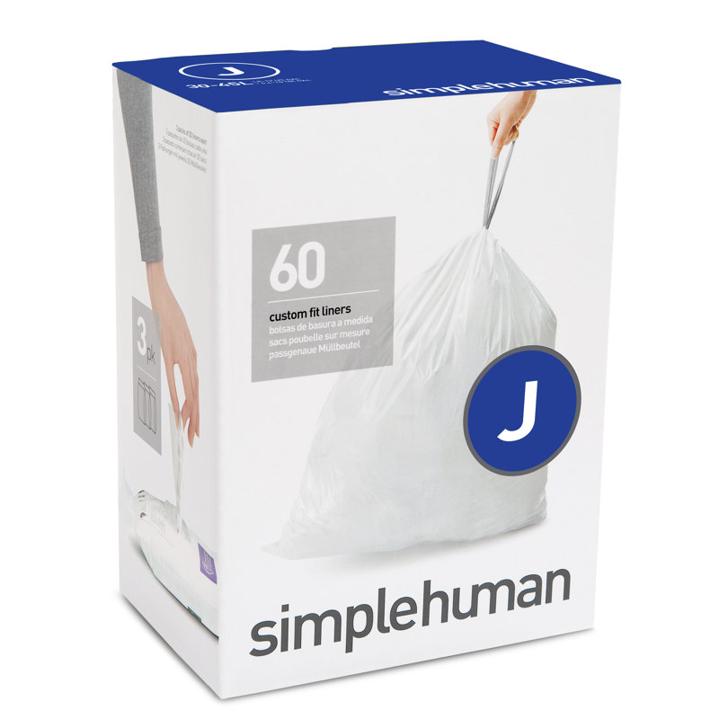 Simplehuman Liners 12 Gallons 50% Post-Consumer Recycled Plastic Trash Bags - 60 Count