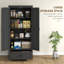 Armoire de rangement de 69 po de hauteur avec garde-manger autoportant Farmhouse avec 2 portes, tiroir et tablettes réglables pour la salle à manger, noir