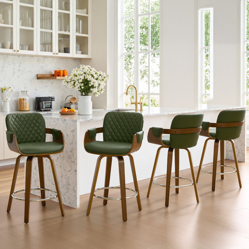 Modern Upholstered Swivel Counter Height Bar Stool, Green