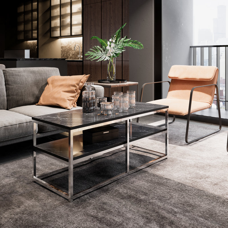 Deamontae 110cm W Coffee Table, Black, Chrome