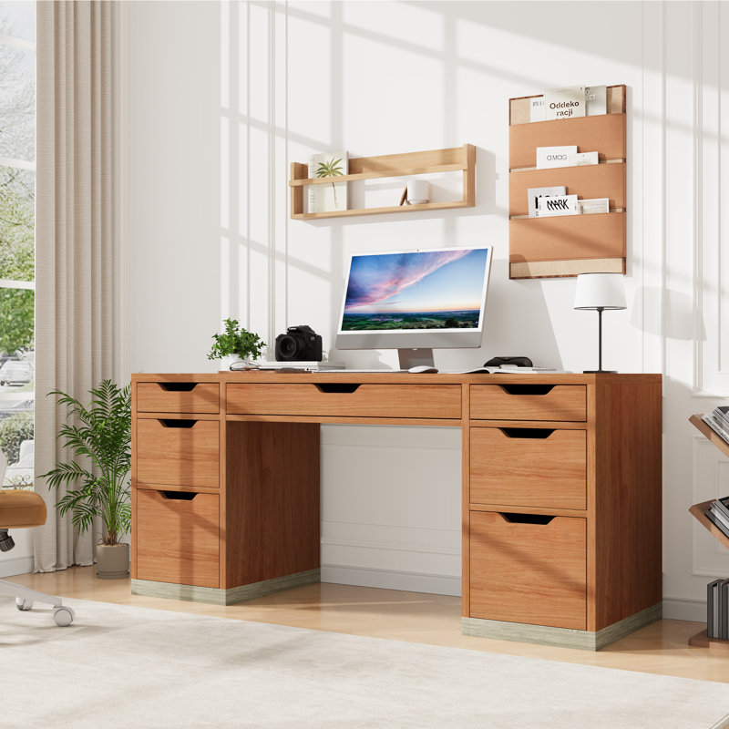 Executive Desk with Storage Drawers, 54 Inch Computer Desk with 7 Drawers for Home Office, Bedroom, Workspace for Work Study Writing