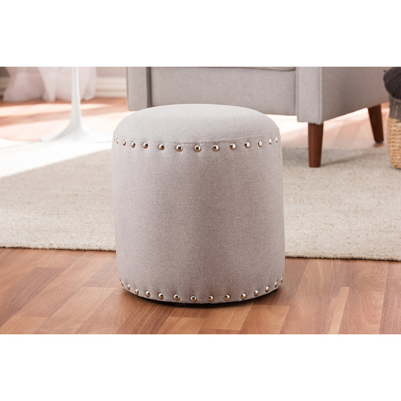Pikus Upholstered Pouf, Light Gray Polyester